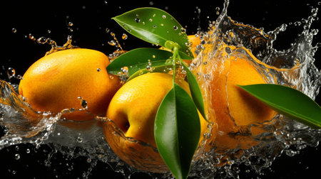 Fresh juicy mango with water splash isolated on background, healthy tropical fruit.の素材