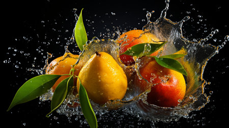 Fresh juicy mango with water splash isolated on background, healthy tropical fruit.の素材