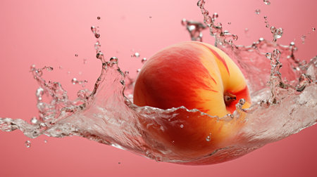 Fresh juicy peach fruit with water splash isolated on background, healthy fruit.の素材