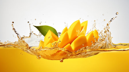 Fresh juicy mango with water splash isolated on background, healthy tropical fruit.の素材