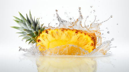 Fresh juicy pineapple fruit with water splash isolated on background, healthy tropical fruit.の素材