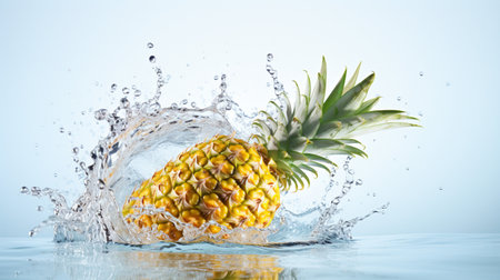 Fresh juicy pineapple fruit with water splash isolated on background, healthy tropical fruit.の素材