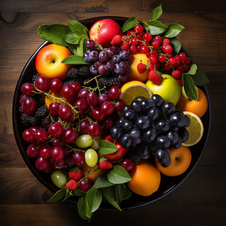 bowl of healthy fresh fruit salad, close up of a colorful Mixed tropical fruit, Copy space.の素材