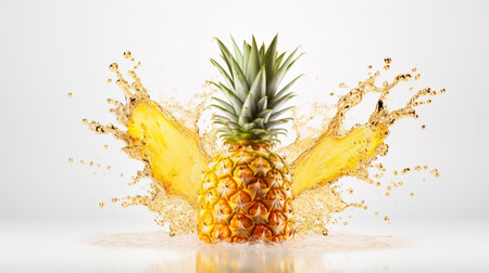 Fresh juicy pineapple fruit with water splash isolated on background, healthy tropical fruit.の素材