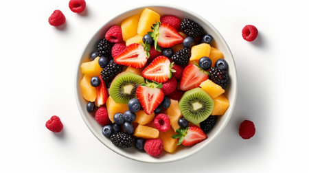 bowl of healthy fresh fruit salad, close up of a colorful Mixed tropical fruit, Copy space.の素材