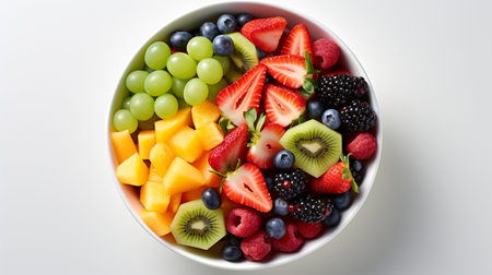 bowl of healthy fresh fruit salad, close up of a colorful Mixed tropical fruit, Copy space.の素材