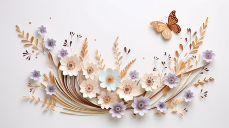 Nature background paper cut and craft style, romantic scenery , copy space, used for greeting card.の素材