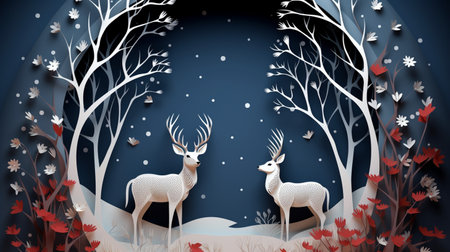 Nature background paper cut and craft style, romantic scenery , copy space, used for greeting card.の素材