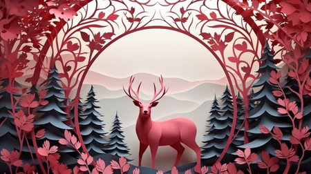 Nature background paper cut and craft style, romantic scenery , copy space, used for greeting card.の素材