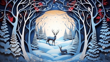 Nature background paper cut and craft style, romantic scenery , copy space, used for greeting card.の素材