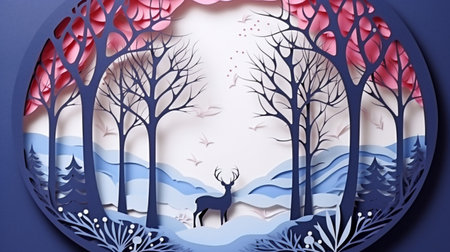 Nature background paper cut and craft style, romantic scenery , copy space, used for greeting card.の素材