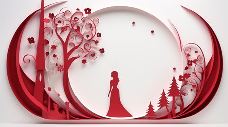 Nature background paper cut and craft style, romantic scenery , copy space, used for greeting card.の素材