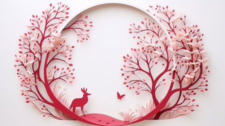 Nature background paper cut and craft style, romantic scenery , copy space, used for greeting card.の素材