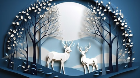 Nature background paper cut and craft style, romantic scenery , copy space, used for greeting card.の素材