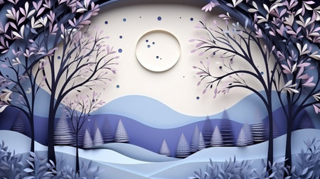 Nature background paper cut and craft style, romantic scenery , copy space, used for greeting card.の素材