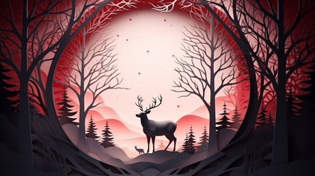Nature background paper cut and craft style, romantic scenery , copy space, used for greeting card.の素材