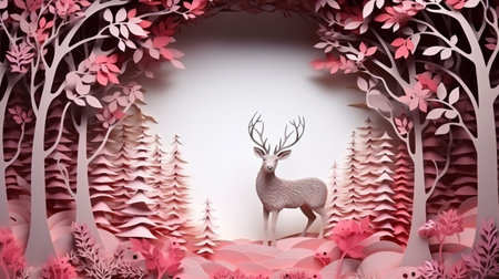 Nature background paper cut and craft style, romantic scenery , copy space, used for greeting card.の素材