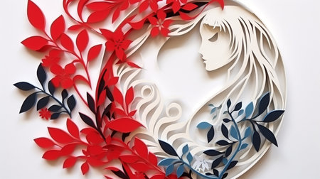Nature background paper cut and craft style, romantic scenery , copy space, used for greeting card.の素材