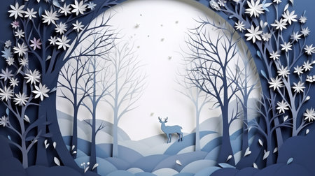 Nature background paper cut and craft style, romantic scenery , copy space, used for greeting card.の素材