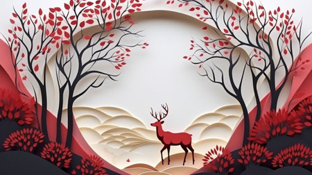 Nature background paper cut and craft style, romantic scenery , copy space, used for greeting card.の素材