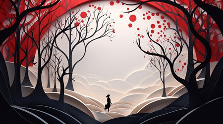 Nature background paper cut and craft style, romantic scenery , copy space, used for greeting card.の素材