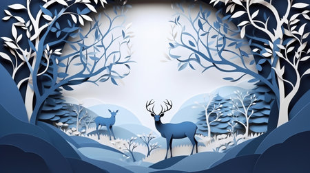 Nature background paper cut and craft style, romantic scenery , copy space, used for greeting card.の素材