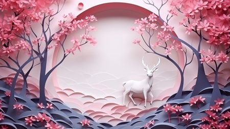 Nature background paper cut and craft style, romantic scenery , copy space, used for greeting card.の素材