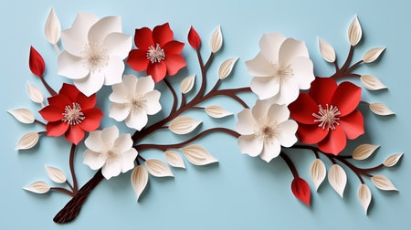 Nature background paper cut and craft style, romantic scenery , copy space, used for greeting card.の素材