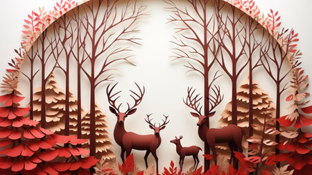 Nature background paper cut and craft style, romantic scenery , copy space, used for greeting card.の素材