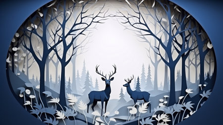 Nature background paper cut and craft style, romantic scenery , copy space, used for greeting card.の素材