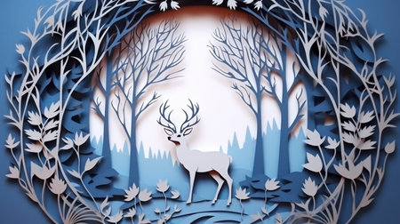 Nature background paper cut and craft style, romantic scenery , copy space, used for greeting card.の素材