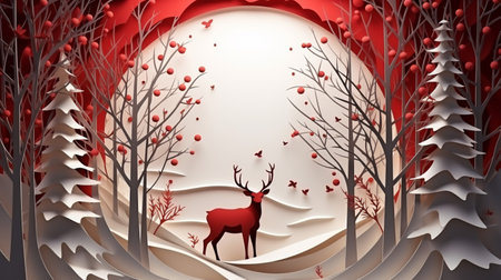 Nature background paper cut and craft style, romantic scenery , copy space, used for greeting card.の素材