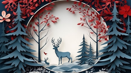 Nature background paper cut and craft style, romantic scenery , copy space, used for greeting card.の素材