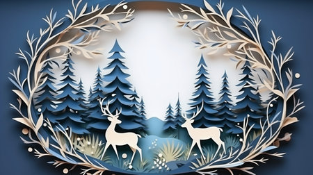 Nature background paper cut and craft style, romantic scenery , copy space, used for greeting card.の素材