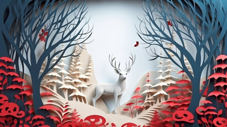 Nature background paper cut and craft style, romantic scenery , copy space, used for greeting card.の素材