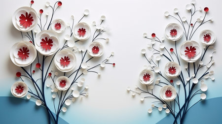 Nature background paper cut and craft style, romantic scenery , copy space, used for greeting card.の素材