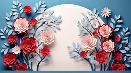 Nature background paper cut and craft style, romantic scenery , copy space, used for greeting card.の素材