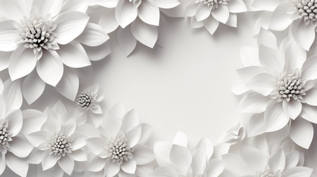 white paper flowers background, wedding decoration, bridal bouquet, greeting card template, copy space.の素材