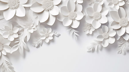 white paper flowers background, wedding decoration, bridal bouquet, greeting card template, copy space.の素材