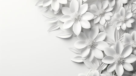 white paper flowers background, wedding decoration, bridal bouquet, greeting card template, copy space.の素材