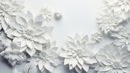 white paper flowers background, wedding decoration, bridal bouquet, greeting card template, copy space.の素材