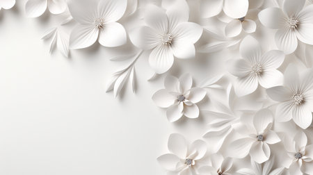 white paper flowers background, wedding decoration, bridal bouquet, greeting card template, copy space.の素材