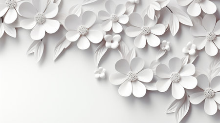 white paper flowers background, wedding decoration, bridal bouquet, greeting card template, copy space.の素材