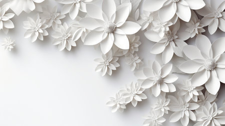 white paper flowers background, wedding decoration, bridal bouquet, greeting card template, copy space.の素材