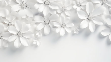 white paper flowers background, wedding decoration, bridal bouquet, greeting card template, copy space.の素材
