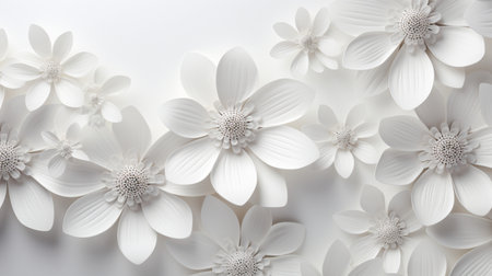 white paper flowers background, wedding decoration, bridal bouquet, greeting card template, copy space.の素材