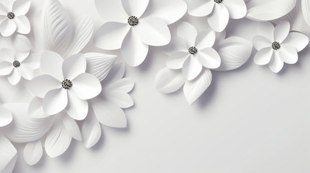 white paper flowers background, wedding decoration, bridal bouquet, greeting card template, copy space.の素材