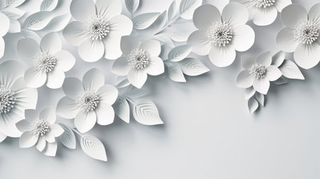 white paper flowers background, wedding decoration, bridal bouquet, greeting card template, copy space.の素材