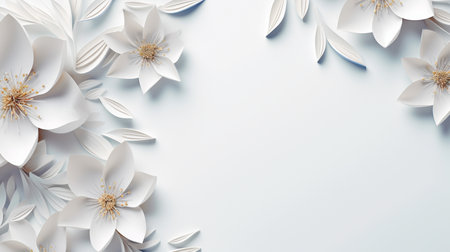 white paper flowers background, wedding decoration, bridal bouquet, greeting card template, copy space.の素材