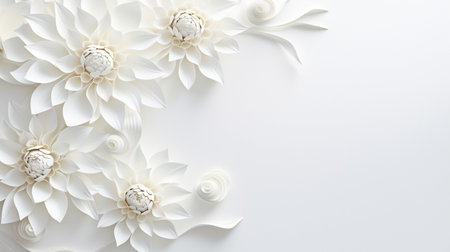white paper flowers background, wedding decoration, bridal bouquet, greeting card template, copy space.の素材